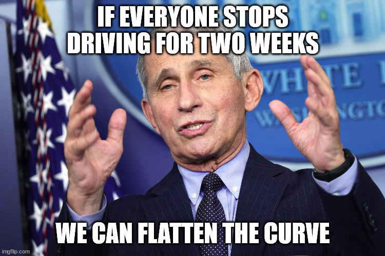Flatten the gas curve | IF EVERYONE STOPS DRIVING FOR TWO WEEKS; WE CAN FLATTEN THE CURVE | image tagged in fauchi | made w/ Imgflip meme maker