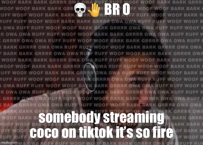 the movie | 💀🤚 BR O; somebody streaming coco on tiktok it’s so fire | image tagged in woof bark bark grrrr owa owa ruff ruff | made w/ Imgflip meme maker
