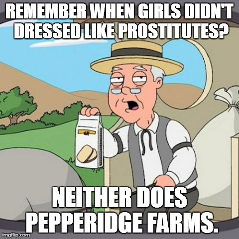 Pepperidge Farm Remembers Meme | REMEMBER WHEN GIRLS DIDN'T DRESSED LIKE PROSTITUTES? NEITHER DOES PEPPERIDGE FARMS. | image tagged in memes,pepperidge farm remembers | made w/ Imgflip meme maker
