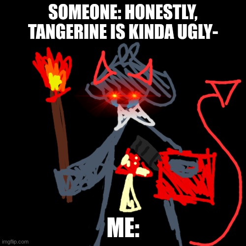 This has not happened before, but i made this just in case :D | SOMEONE: HONESTLY, TANGERINE IS KINDA UGLY-; ME: | image tagged in blank black but slightly bigger | made w/ Imgflip meme maker