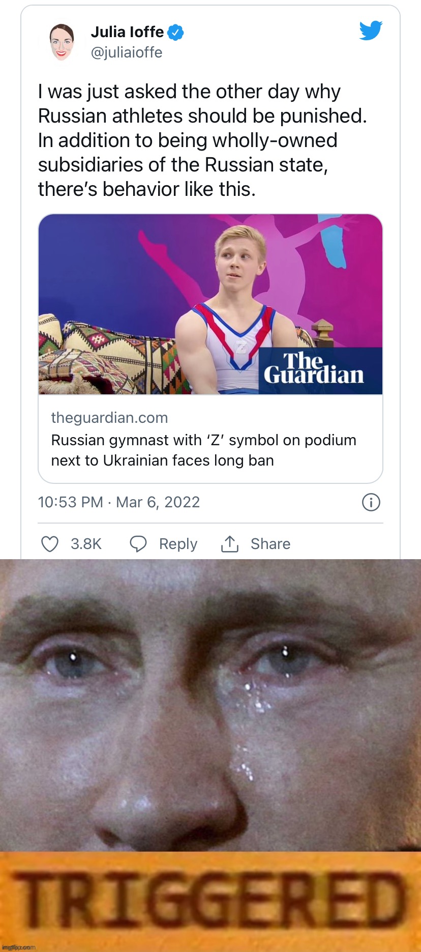 image tagged in punishing russian athletes,putin triggered | made w/ Imgflip meme maker