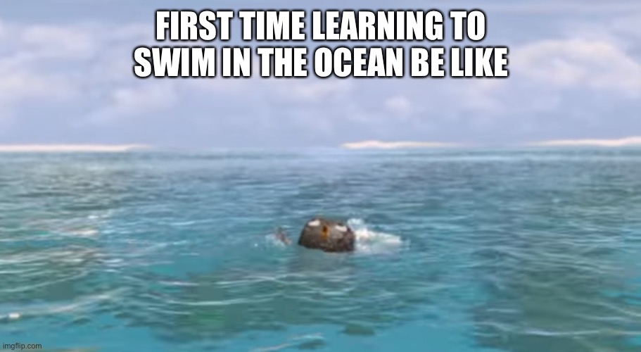 Adorable baby penguin Arnold from Surf’s Up struggling to swim | FIRST TIME LEARNING TO SWIM IN THE OCEAN BE LIKE | image tagged in penguin,swimming,ocean,surf,drowning,cute | made w/ Imgflip meme maker