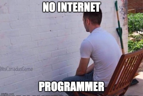 No Internet as a Programmer |  NO INTERNET; PROGRAMMER | image tagged in staring at wall,programmers,programming,coding | made w/ Imgflip meme maker