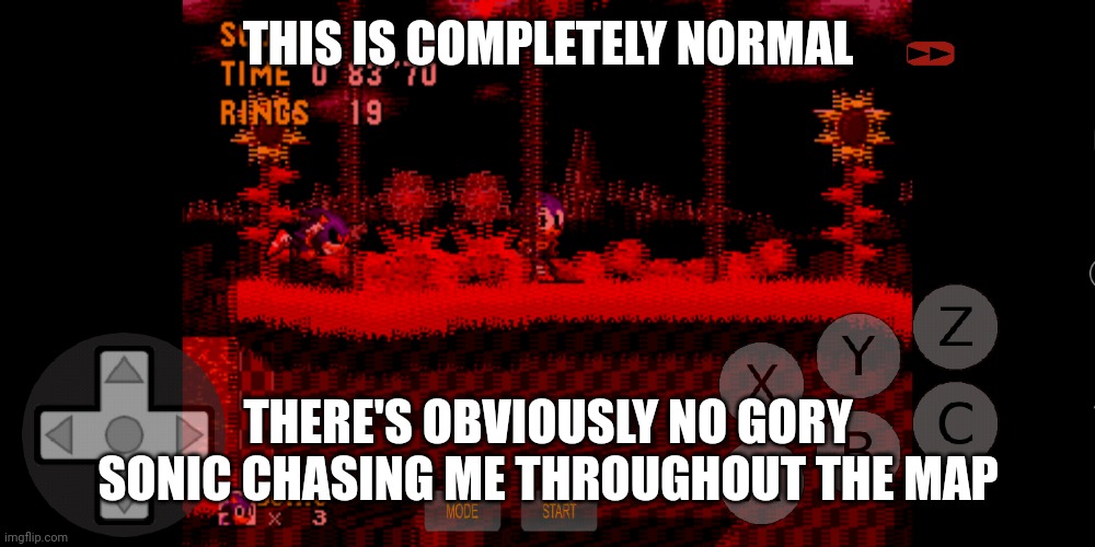 THIS IS COMPLETELY NORMAL; THERE'S OBVIOUSLY NO GORY SONIC CHASING ME THROUGHOUT THE MAP | made w/ Imgflip meme maker