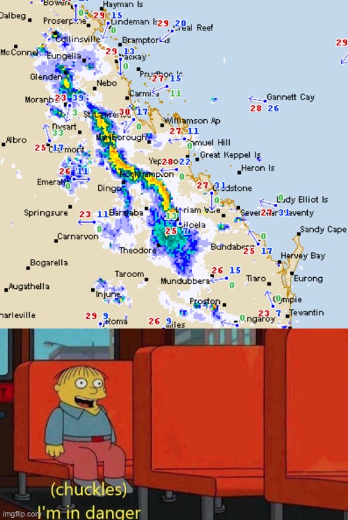 luckily we will only be hit by the south part | image tagged in chuckles i'm in danger simpsons meme | made w/ Imgflip meme maker