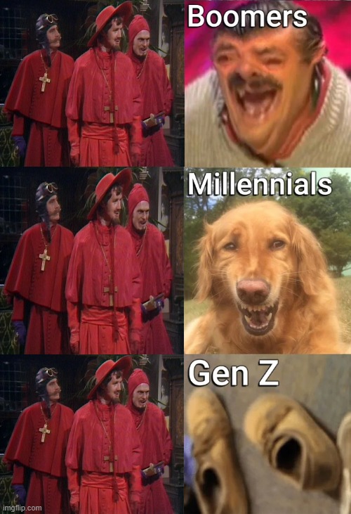 I didn't Expect it. | image tagged in monty python,nobody expects the spanish inquisition monty python | made w/ Imgflip meme maker