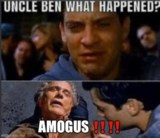 Uncle ben what happened | AMOGUS ‼️‼️ | image tagged in uncle ben what happened | made w/ Imgflip meme maker
