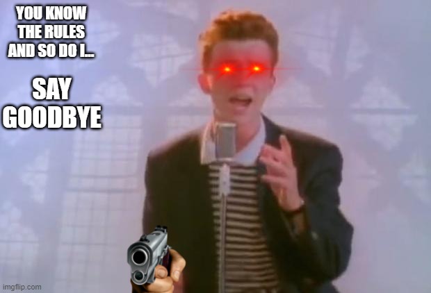 Rick Astley | YOU KNOW THE RULES AND SO DO I... SAY GOODBYE | image tagged in rick astley | made w/ Imgflip meme maker