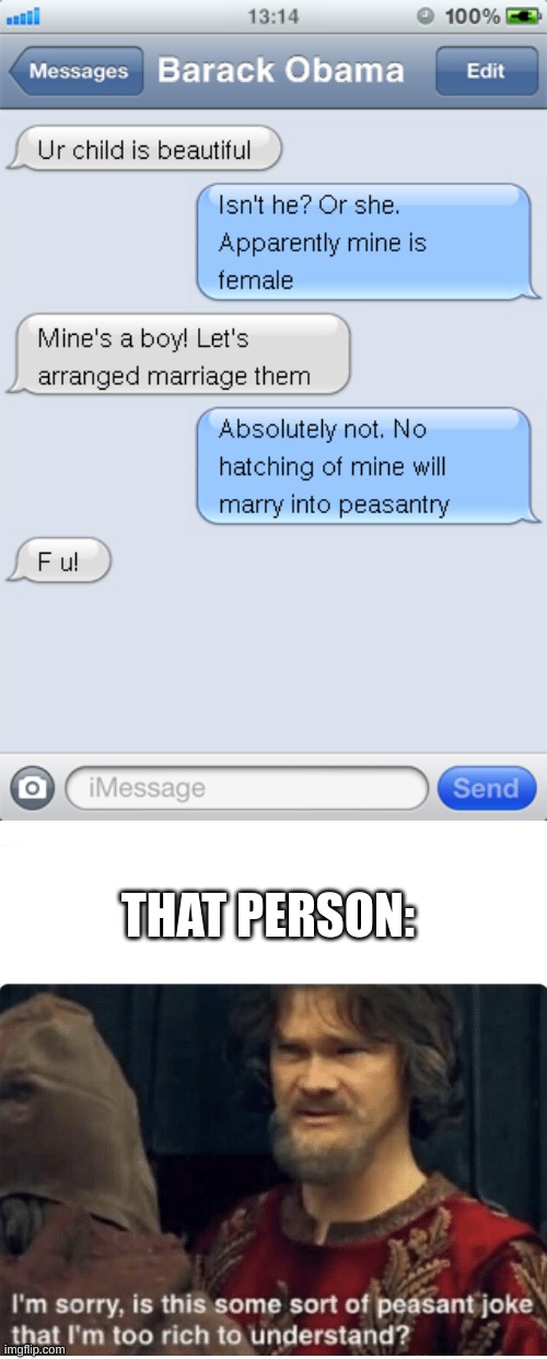 Isn't that illegal | THAT PERSON: | image tagged in peasant joke,texting,arranged marrige | made w/ Imgflip meme maker