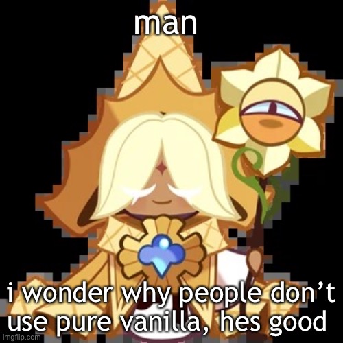 purevanilla | man; i wonder why people don’t use pure vanilla, hes good | image tagged in purevanilla | made w/ Imgflip meme maker