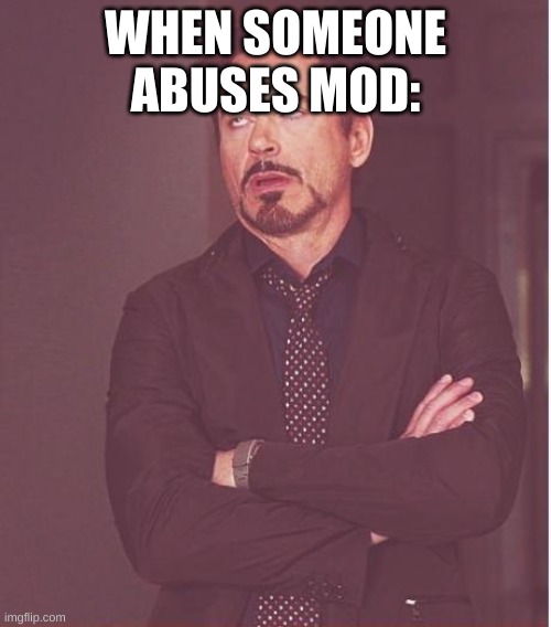 Just got removed as a mod on My_Custom_Temps for no reason | WHEN SOMEONE ABUSES MOD: | image tagged in memes,face you make robert downey jr | made w/ Imgflip meme maker