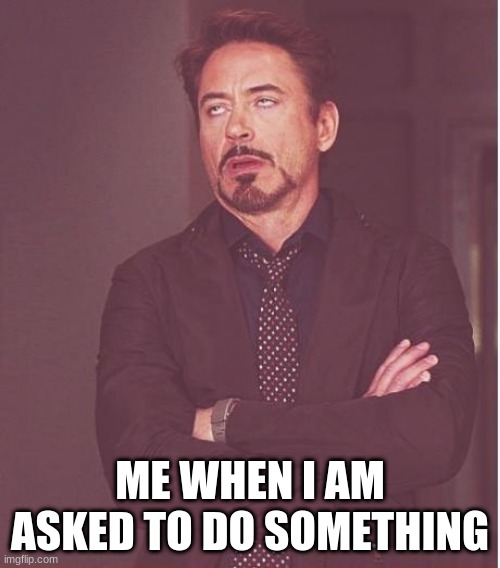 Face You Make Robert Downey Jr | ME WHEN I AM ASKED TO DO SOMETHING | image tagged in memes,face you make robert downey jr | made w/ Imgflip meme maker