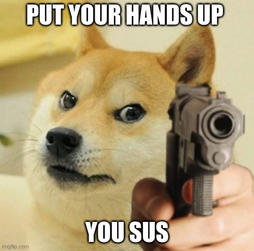 doge is mad | PUT YOUR HANDS UP; YOU SUS | image tagged in doge is mad | made w/ Imgflip meme maker