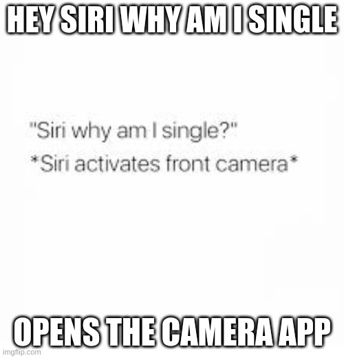 Siri | HEY SIRI WHY AM I SINGLE; OPENS THE CAMERA APP | image tagged in siri,funny,dark | made w/ Imgflip meme maker