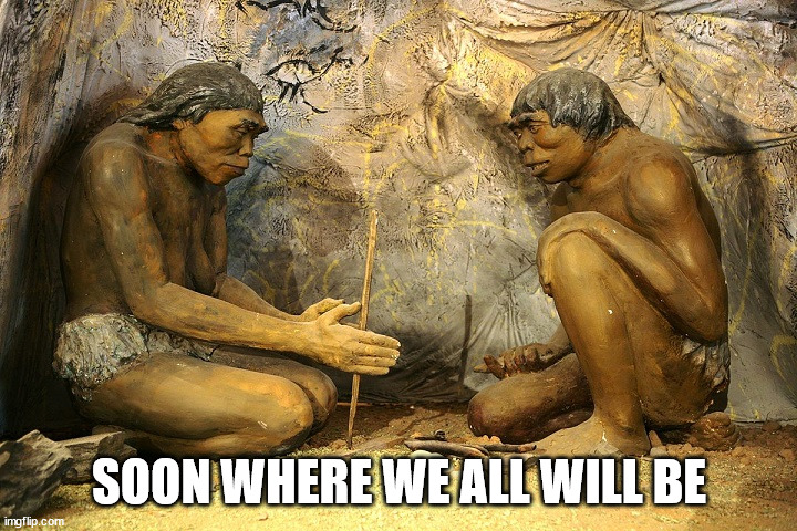 stone age | SOON WHERE WE ALL WILL BE | image tagged in stone age | made w/ Imgflip meme maker
