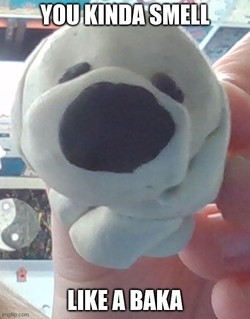 Clay animal dog smells a baka | YOU KINDA SMELL; LIKE A BAKA | image tagged in you are the baka | made w/ Imgflip meme maker