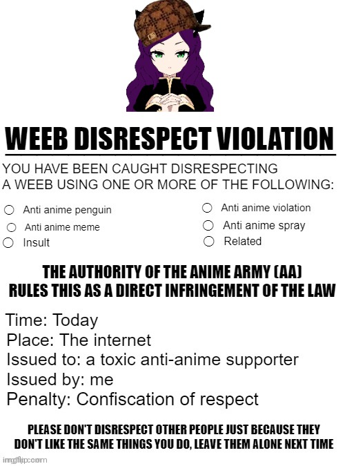 High Quality pilfgmI Anti anime warning Blank Meme Template