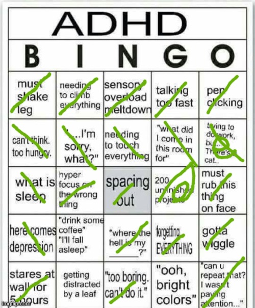 Jeez I never realized how many things distract me | image tagged in adhd bingo | made w/ Imgflip meme maker