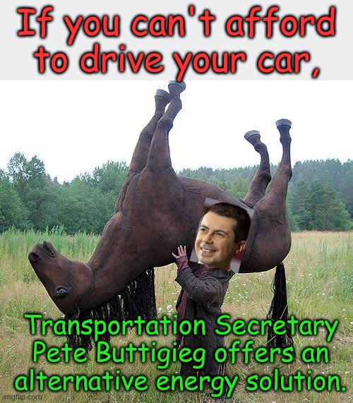 Because everyone can afford alternatives... | If you can't afford to drive your car, Transportation Secretary Pete Buttigieg offers an alternative energy solution. | image tagged in horse_guy | made w/ Imgflip meme maker