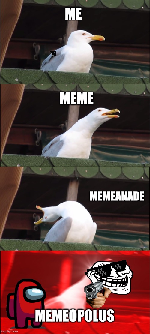 Inhaling Seagull Meme | ME; MEME; MEMEANADE; MEMEOPOLUS | image tagged in memes,inhaling seagull | made w/ Imgflip meme maker