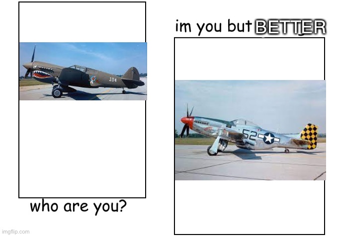 P40 vs P51 | BETTER | image tagged in i'm you but stronger,history,history memes,p51,p40 | made w/ Imgflip meme maker