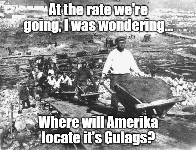 Amerika's Gulags |  At the rate we're going, I was wondering... Where will Amerika locate it's Gulags? | image tagged in gulag | made w/ Imgflip meme maker