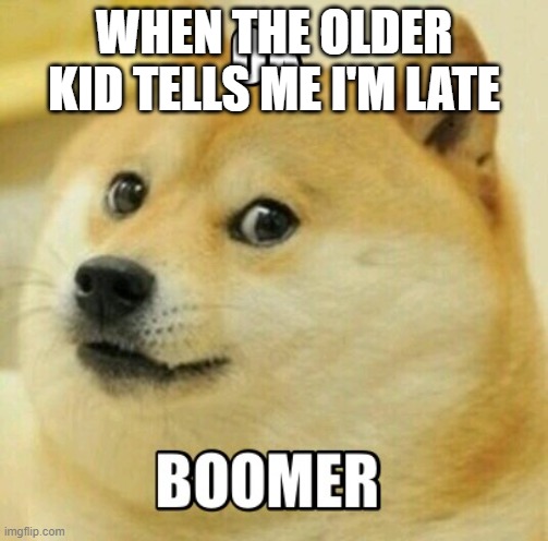 Ok boomer | WHEN THE OLDER KID TELLS ME I'M LATE | image tagged in ok boomer | made w/ Imgflip meme maker
