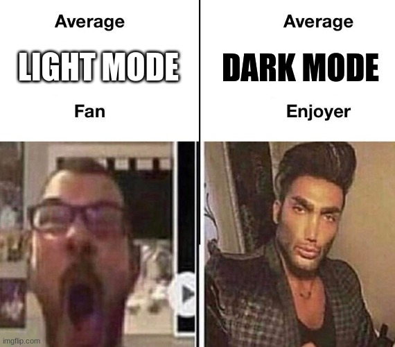 Average Fan vs. Average Enjoyer | DARK MODE; LIGHT MODE | image tagged in average fan vs average enjoyer | made w/ Imgflip meme maker