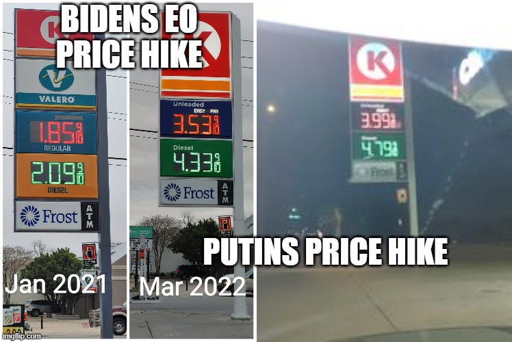 Biden Did Us Worse Than Putin | BIDENS EO PRICE HIKE; PUTINS PRICE HIKE | image tagged in biden,putin,impeach joe | made w/ Imgflip meme maker