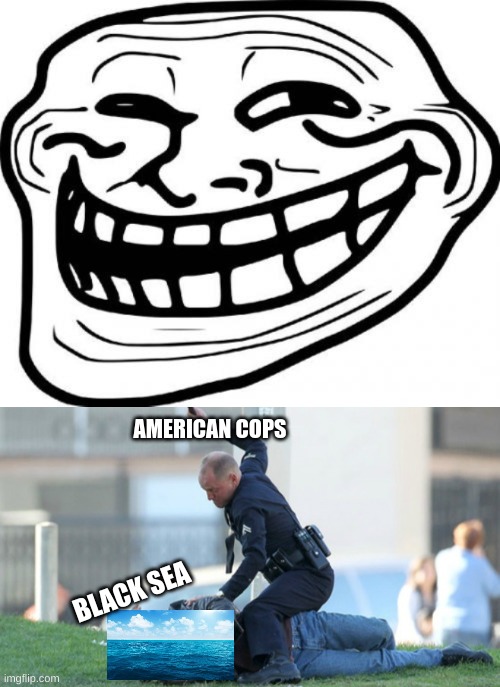 AMERICAN COPS; BLACK SEA | image tagged in memes,troll face,cop beating | made w/ Imgflip meme maker