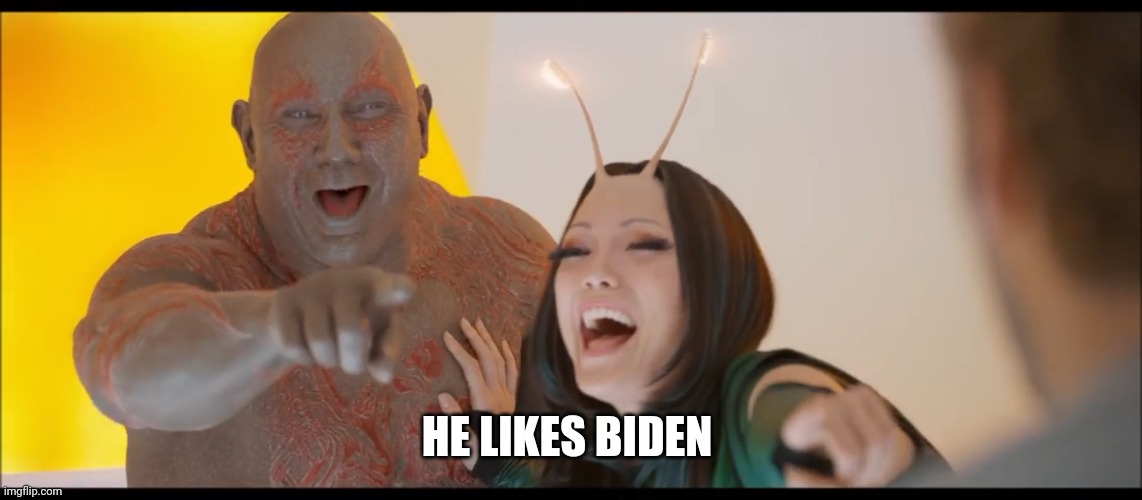 pointing and laughing | HE LIKES BIDEN | image tagged in pointing and laughing | made w/ Imgflip meme maker