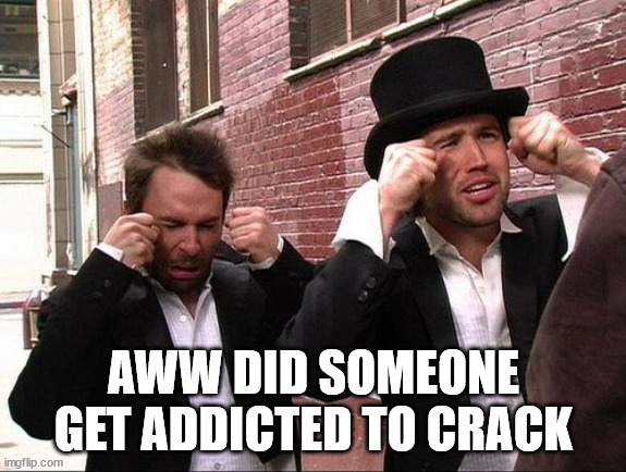 Aww did someone get addicted to crack | AWW DID SOMEONE GET ADDICTED TO CRACK | image tagged in aww did someone get addicted to crack | made w/ Imgflip meme maker