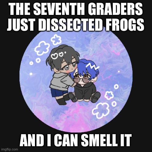 me and breb as chibis | THE SEVENTH GRADERS JUST DISSECTED FROGS; AND I CAN SMELL IT | image tagged in me and breb as chibis | made w/ Imgflip meme maker