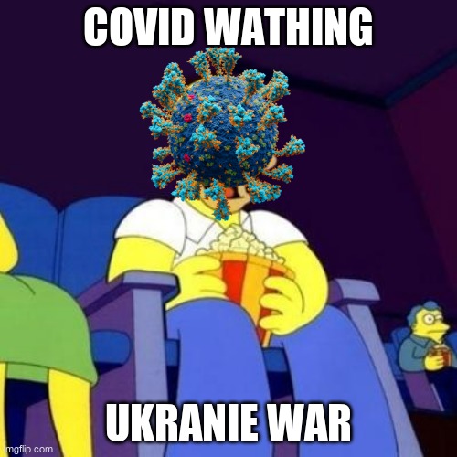 Homer eating popcorn | COVID WATHING; UKRANIE WAR | image tagged in homer eating popcorn | made w/ Imgflip meme maker