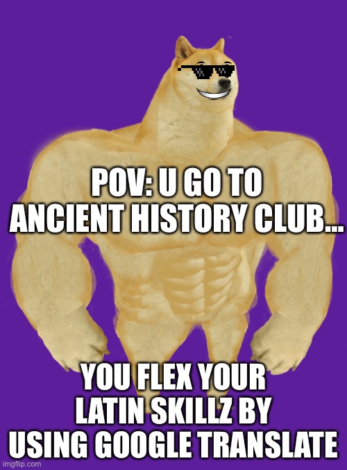 Swole Doge | POV: U GO TO ANCIENT HISTORY CLUB…; YOU FLEX YOUR LATIN SKILLZ BY USING GOOGLE TRANSLATE | image tagged in swole doge | made w/ Imgflip meme maker