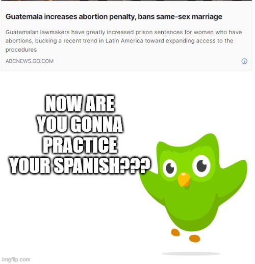 NOW ARE YOU GONNA PRACTICE YOUR SPANISH??? | image tagged in blank white template | made w/ Imgflip meme maker