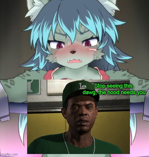 Lamar stops you from commiting a terrible mistake | Stop seeing this, dawg, the hood needs you | image tagged in memes,furry,gta 5 | made w/ Imgflip meme maker