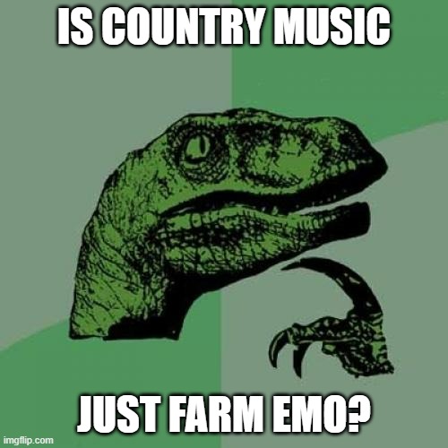 Farm Emo | IS COUNTRY MUSIC; JUST FARM EMO? | image tagged in memes,philosoraptor | made w/ Imgflip meme maker