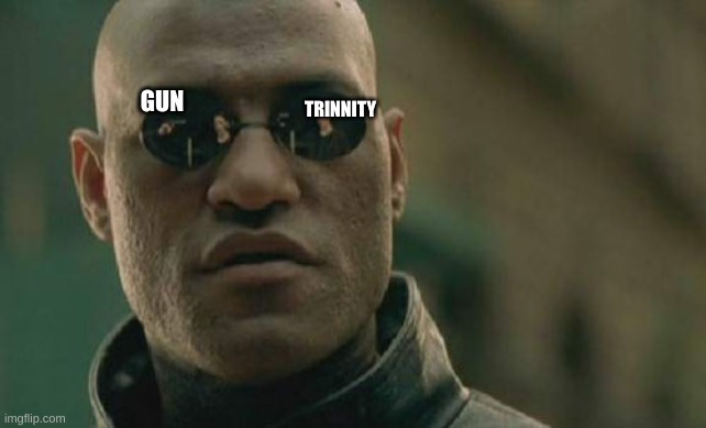 Matrix Morpheus | TRINNITY; GUN | image tagged in memes,matrix morpheus | made w/ Imgflip meme maker