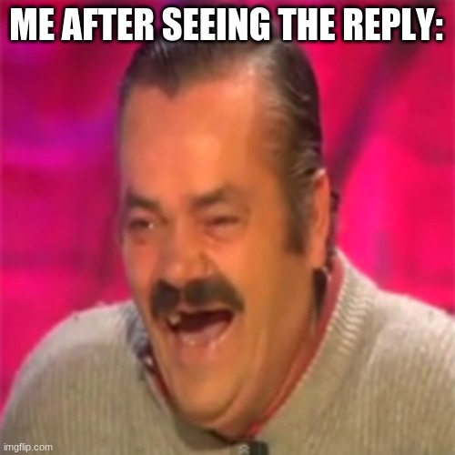 Laughing Mexican | ME AFTER SEEING THE REPLY: | image tagged in laughing mexican | made w/ Imgflip meme maker