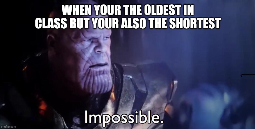 Kinda weird | WHEN YOUR THE OLDEST IN CLASS BUT YOUR ALSO THE SHORTEST | image tagged in thanos impossible | made w/ Imgflip meme maker