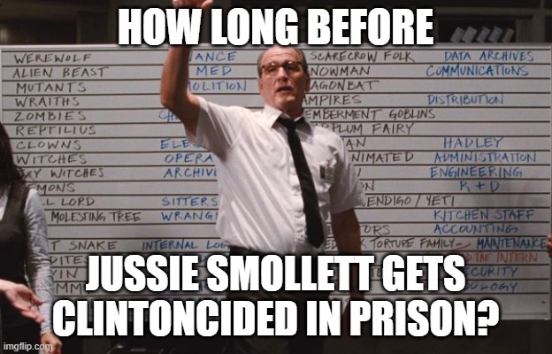 Now taking bets!! | HOW LONG BEFORE; JUSSIE SMOLLETT GETS CLINTONCIDED IN PRISON? | image tagged in cabin the the woods,jussie smollett,liberals,privilege | made w/ Imgflip meme maker