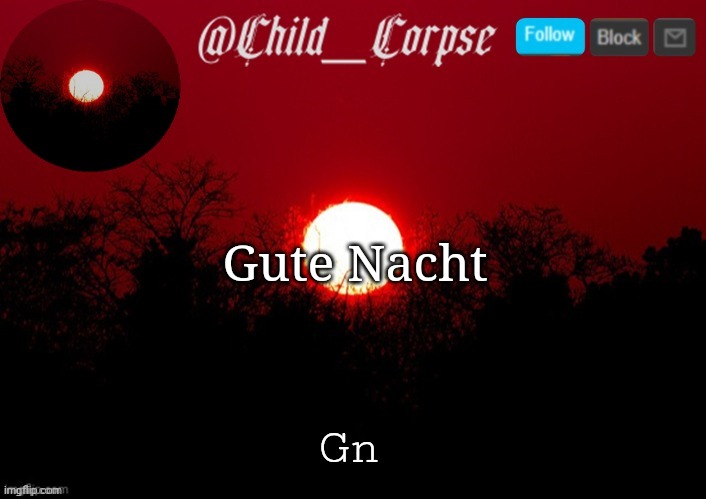 Child_Corpse announcement template | Gute Nacht; Gn | image tagged in child_corpse announcement template | made w/ Imgflip meme maker