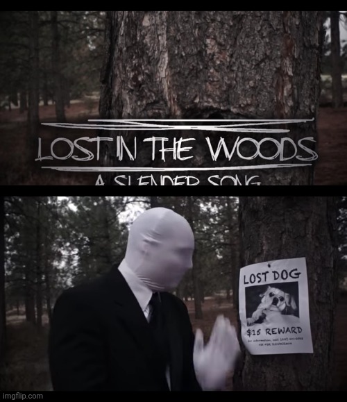 Slender man hang a page on a tree Blank Meme Template