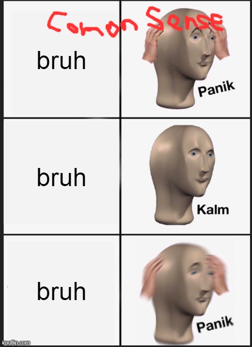 Panik Kalm Panik | bruh; bruh; bruh | image tagged in memes,panik kalm panik | made w/ Imgflip meme maker