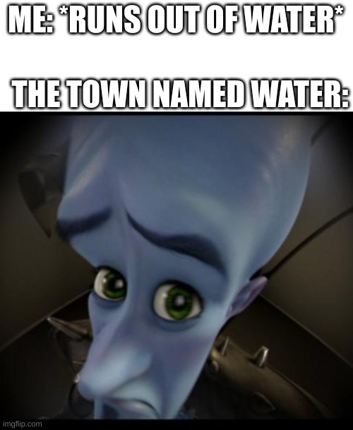 lol- | ME: *RUNS OUT OF WATER*; THE TOWN NAMED WATER: | image tagged in no bitches,lol,water,not what it seems | made w/ Imgflip meme maker