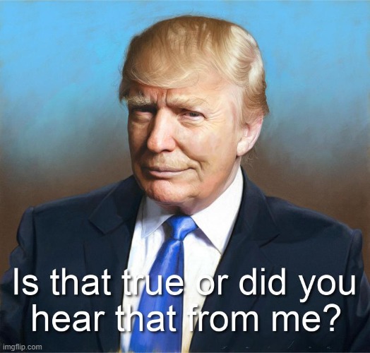 TRUMP Is that true or did you hear that from me? | image tagged in trump,liar,not true,fuck trump | made w/ Imgflip meme maker