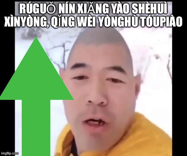 RÚGUǑ NÍN XIǍNG YÀO SHÈHUÌ XÌNYÒNG, QǏNG WÈI YÒNGHÙ TÓUPIÀO | made w/ Imgflip meme maker