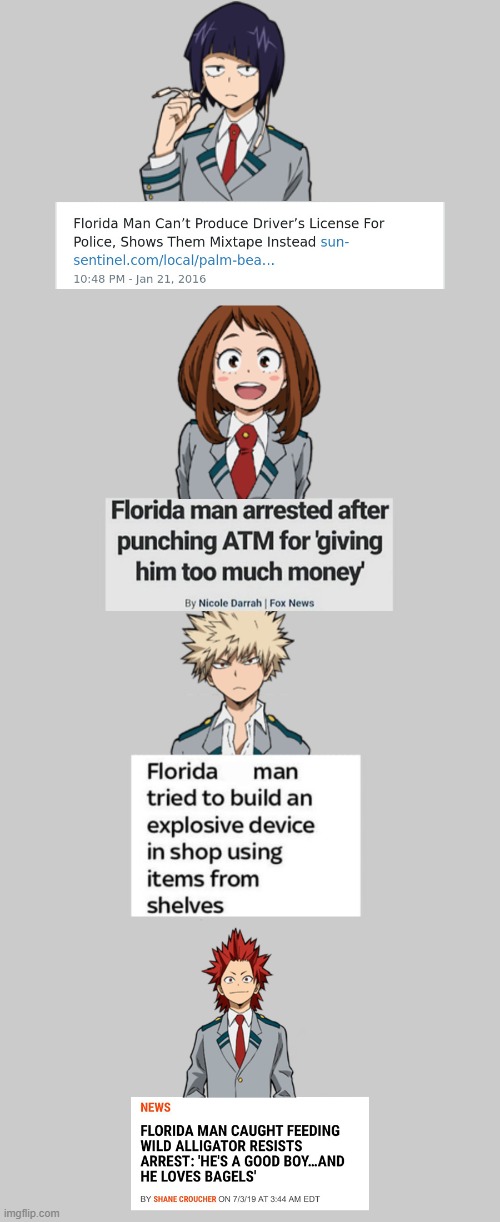 MHA characters but as 'Florida Man' headlines | made w/ Imgflip meme maker