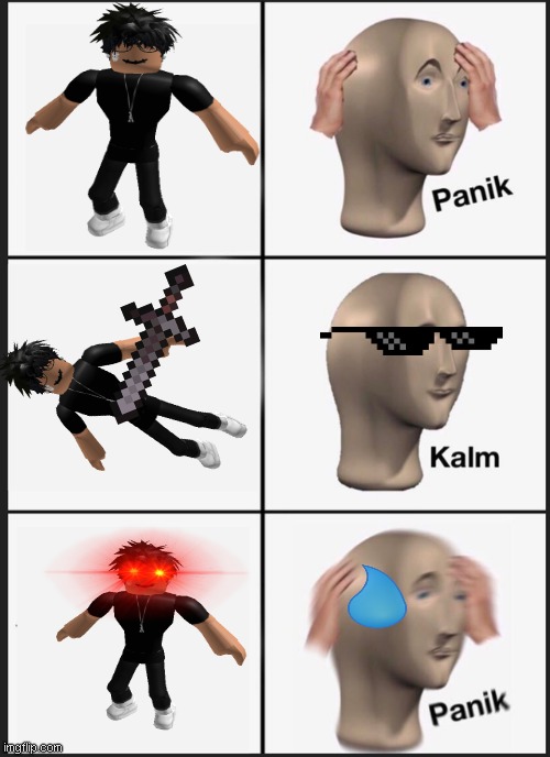 O O F | image tagged in memes,panik kalm panik,slender,emo,goths,roblox | made w/ Imgflip meme maker